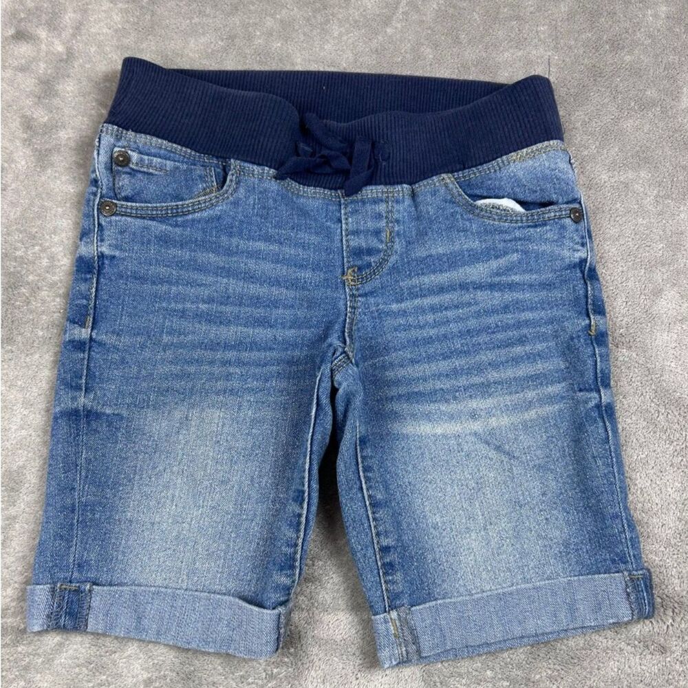 Arizona Jean Co Girls Size 7 Reg Blue Denim Shorts Pull On Drawstring Cuffed